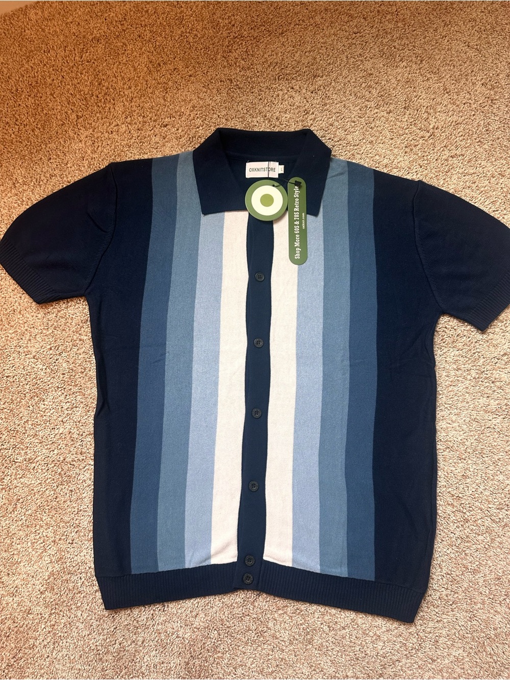Oxknit Polo Shirt Mens Large Retro Short Sleeve Button up Blue